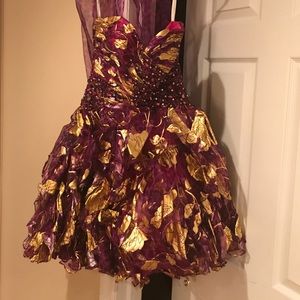 Purple and gold short formal dress